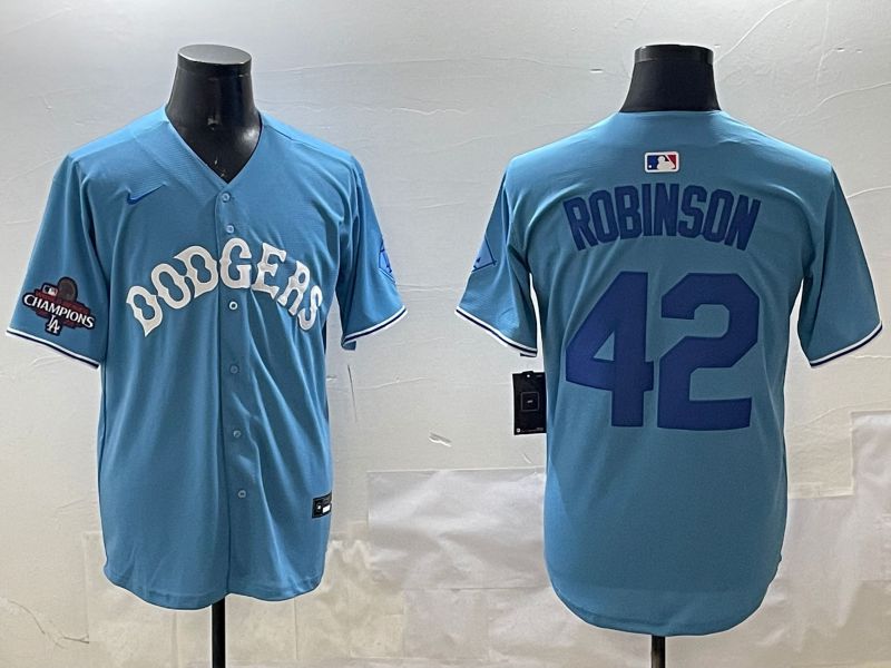 Men Los Angeles Dodgers 42 Robinson Light Blue Joint Name 2025 Nike MLB Jersey style 2
